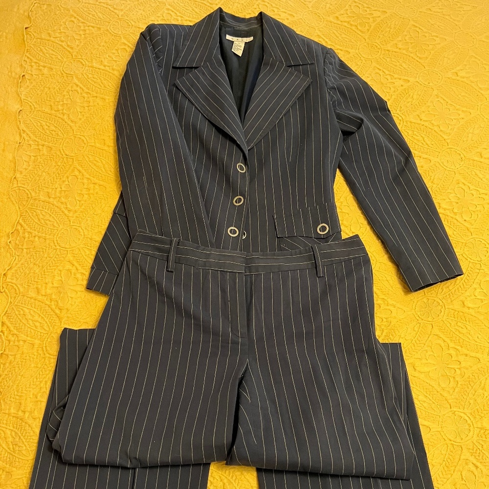 Cabi Pinstripe Suit, Size 12, Navy Blue